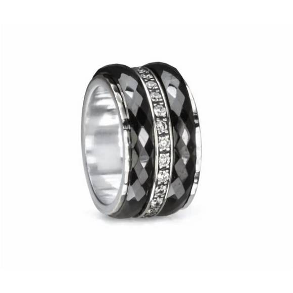NEW MEDITATION RINGS women's untold ring in silver black cz